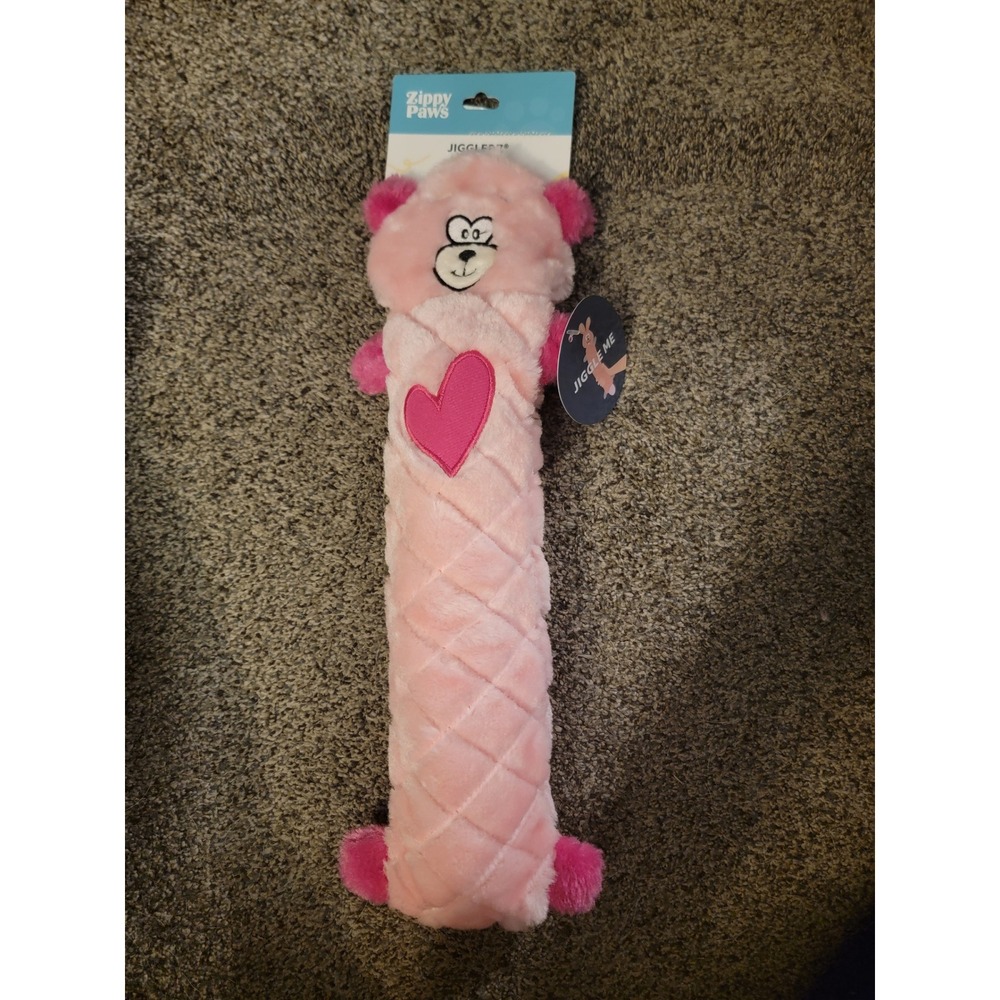 ZippyPaws Jigglerz Pink‎ Bear Durable Squeaky No Stuffing Dog Toy 15 inch NEW